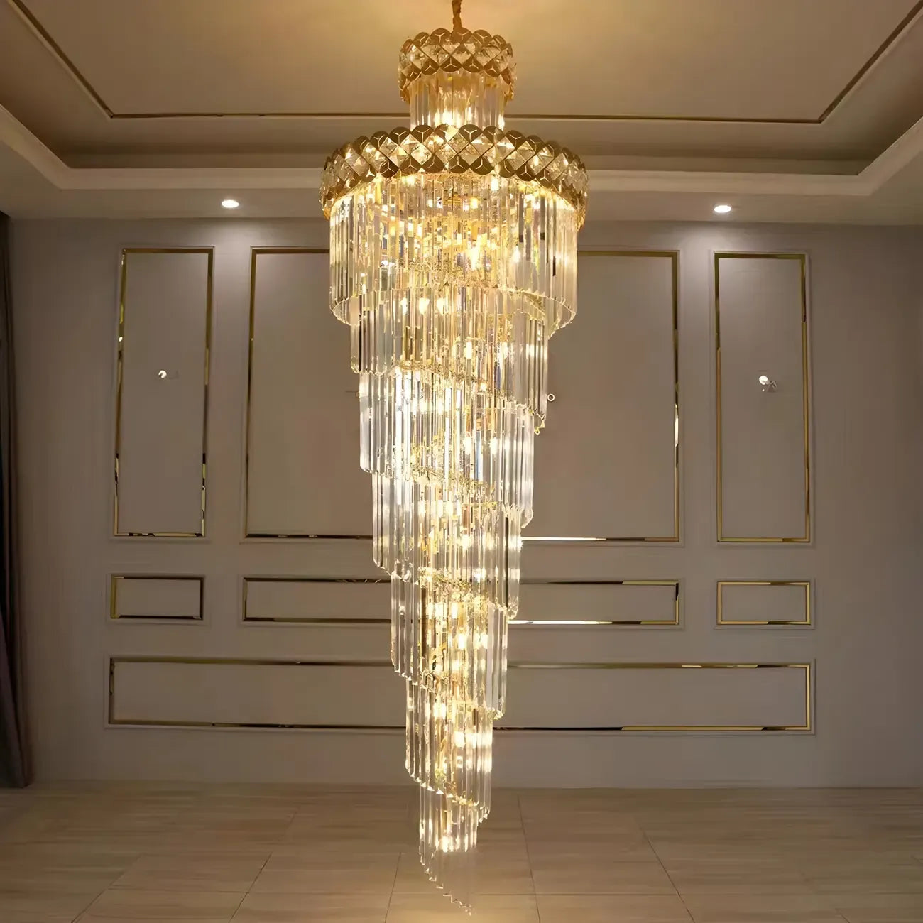 Luxueux lustre à cristaux LED en spirale à plusieurs niveaux