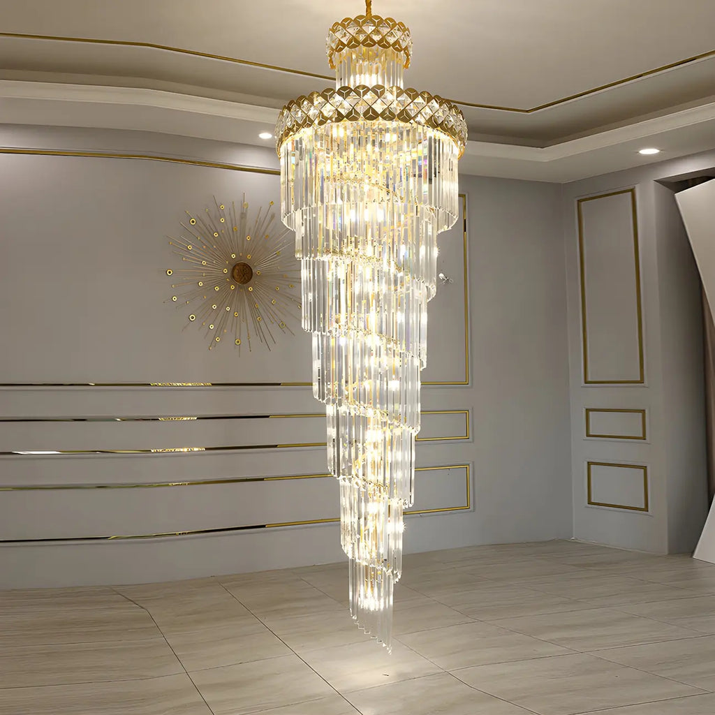Luxueux lustre à cristaux LED en spirale à plusieurs niveaux