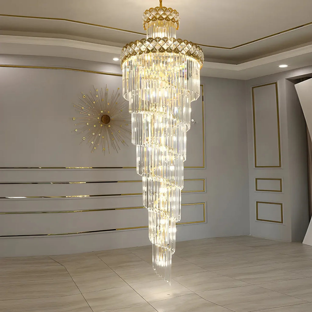 Luxueux lustre à cristaux LED en spirale à plusieurs niveaux