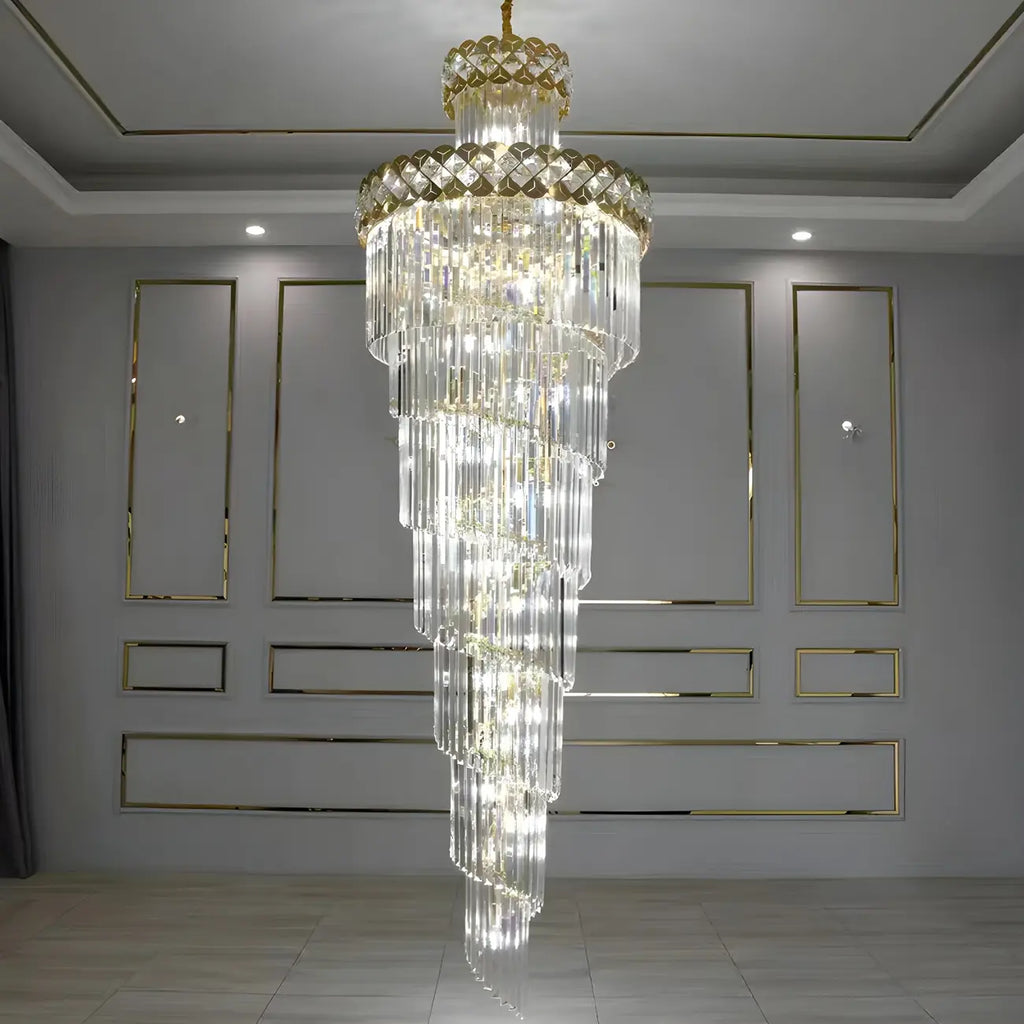 Luxueux lustre à cristaux LED en spirale à plusieurs niveaux