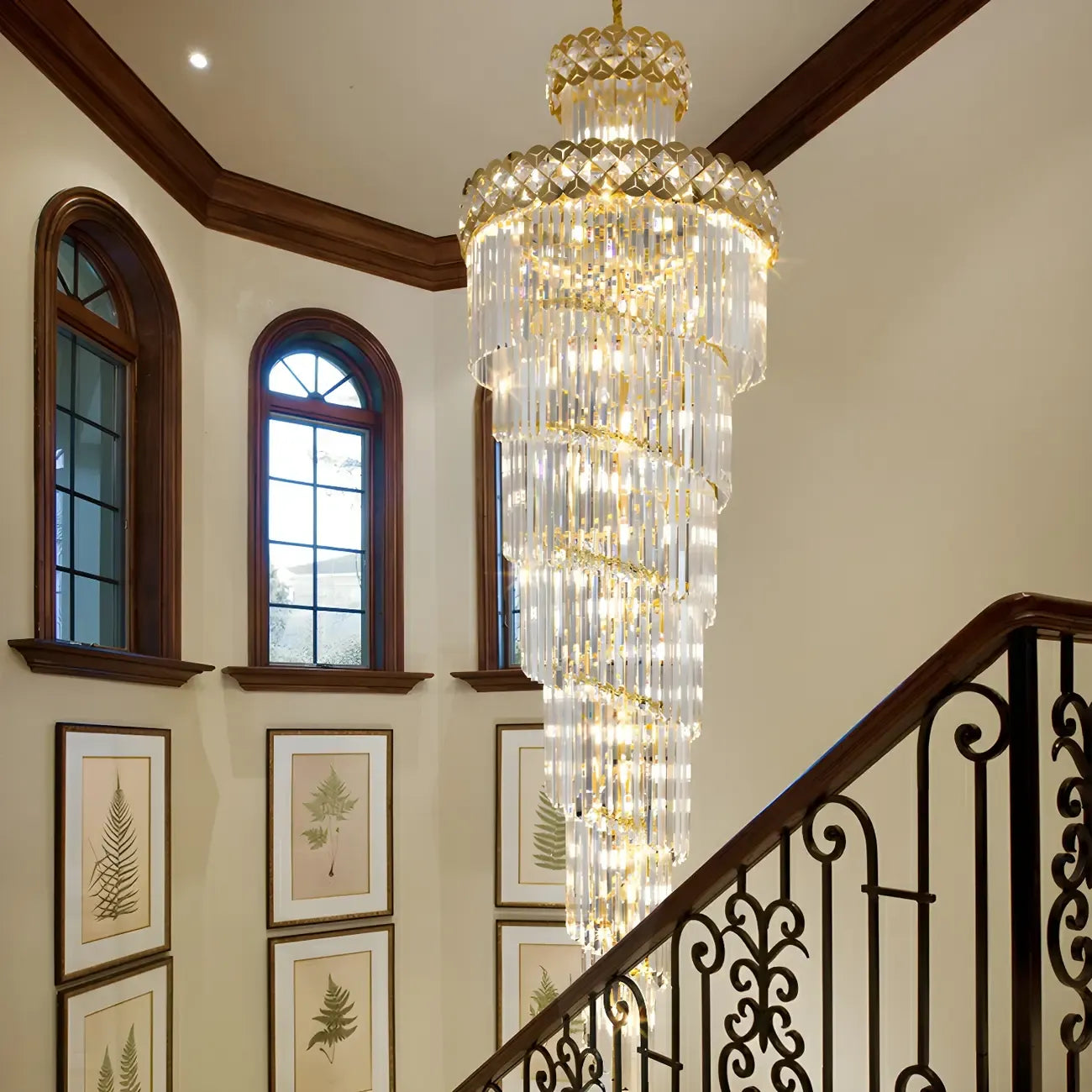 Luxueux lustre à cristaux LED en spirale à plusieurs niveaux