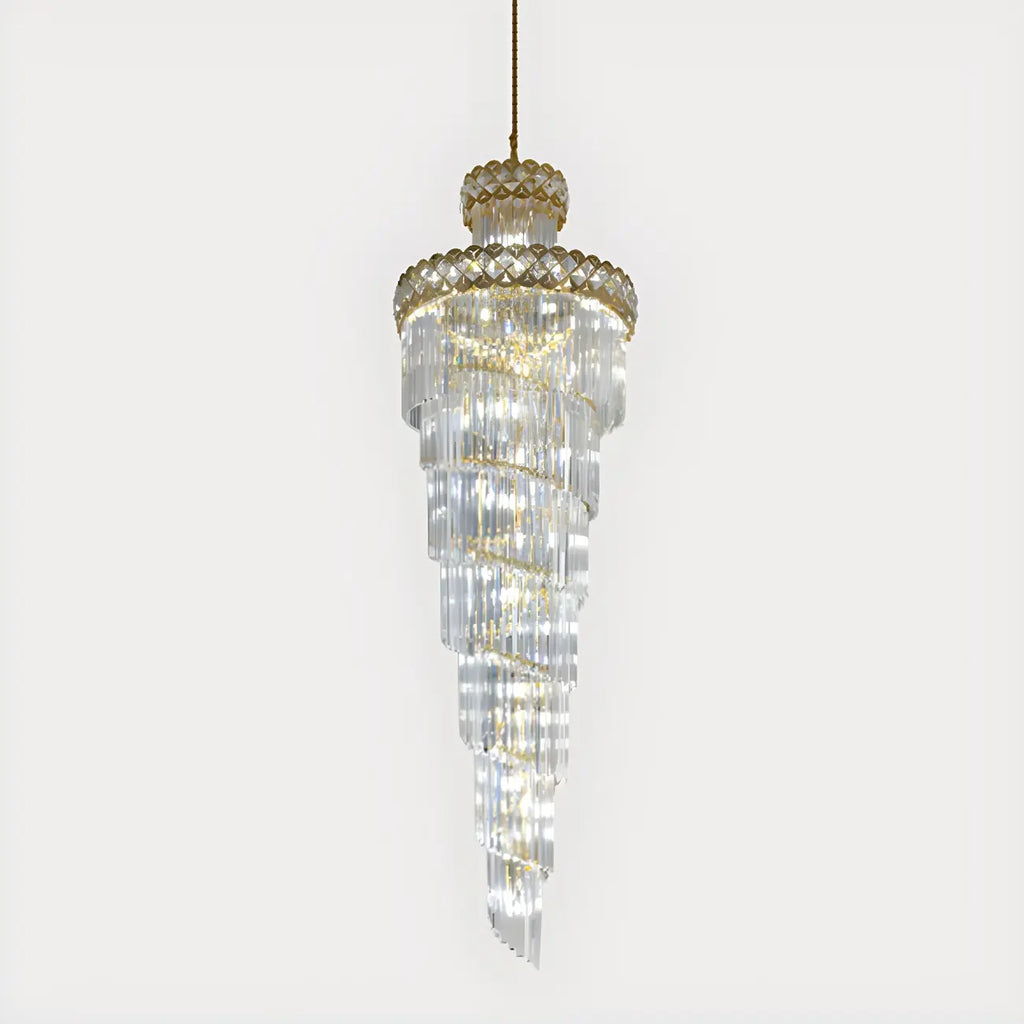 Luxueux lustre à cristaux LED en spirale à plusieurs niveaux