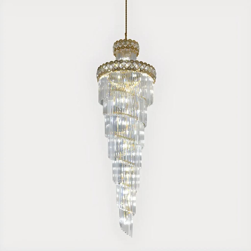 Luxueux lustre à cristaux LED en spirale à plusieurs niveaux