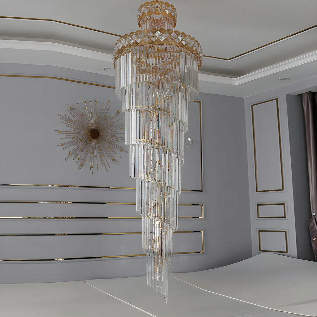 Luxueux lustre à cristaux LED en spirale à plusieurs niveaux