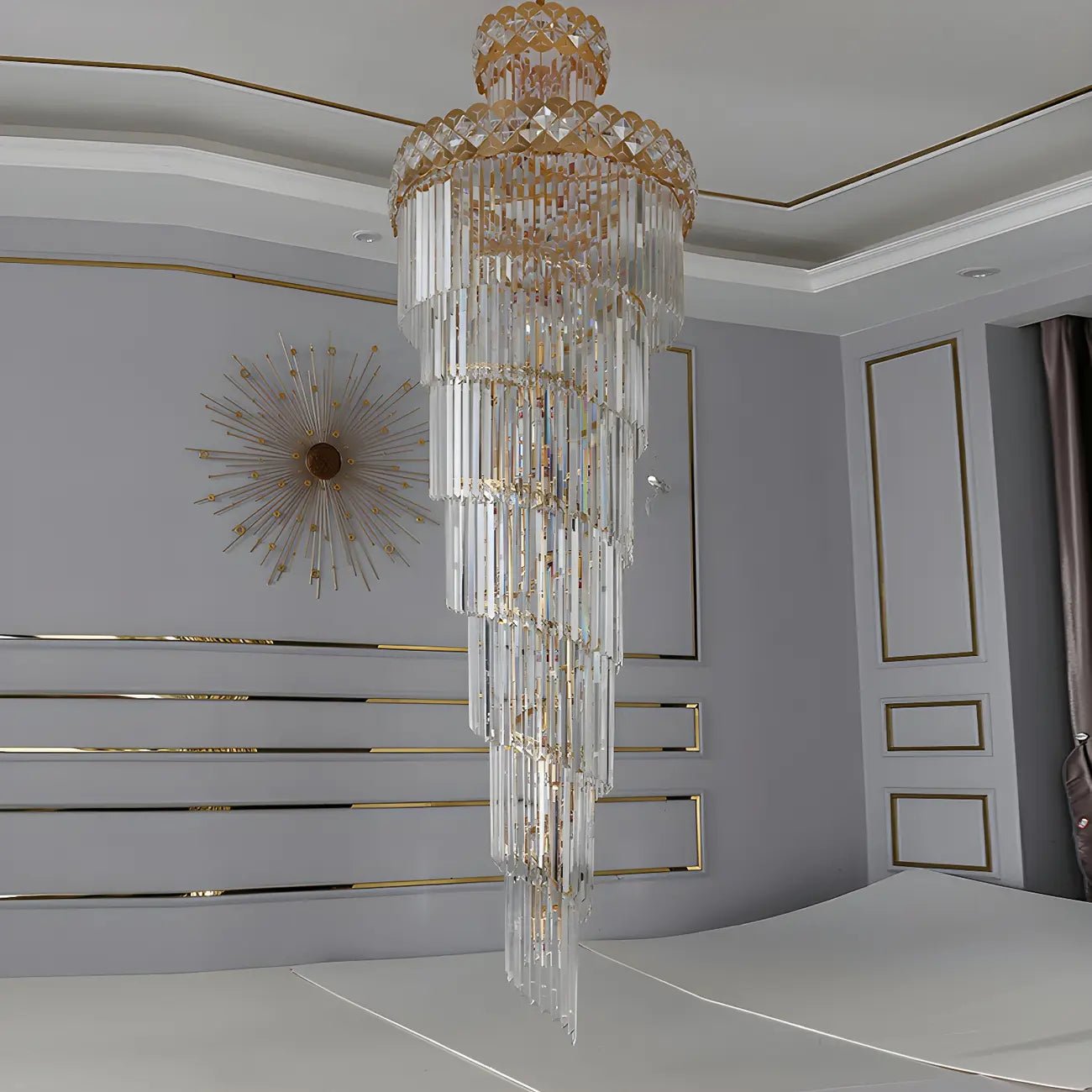Luxueux lustre à cristaux LED en spirale à plusieurs niveaux