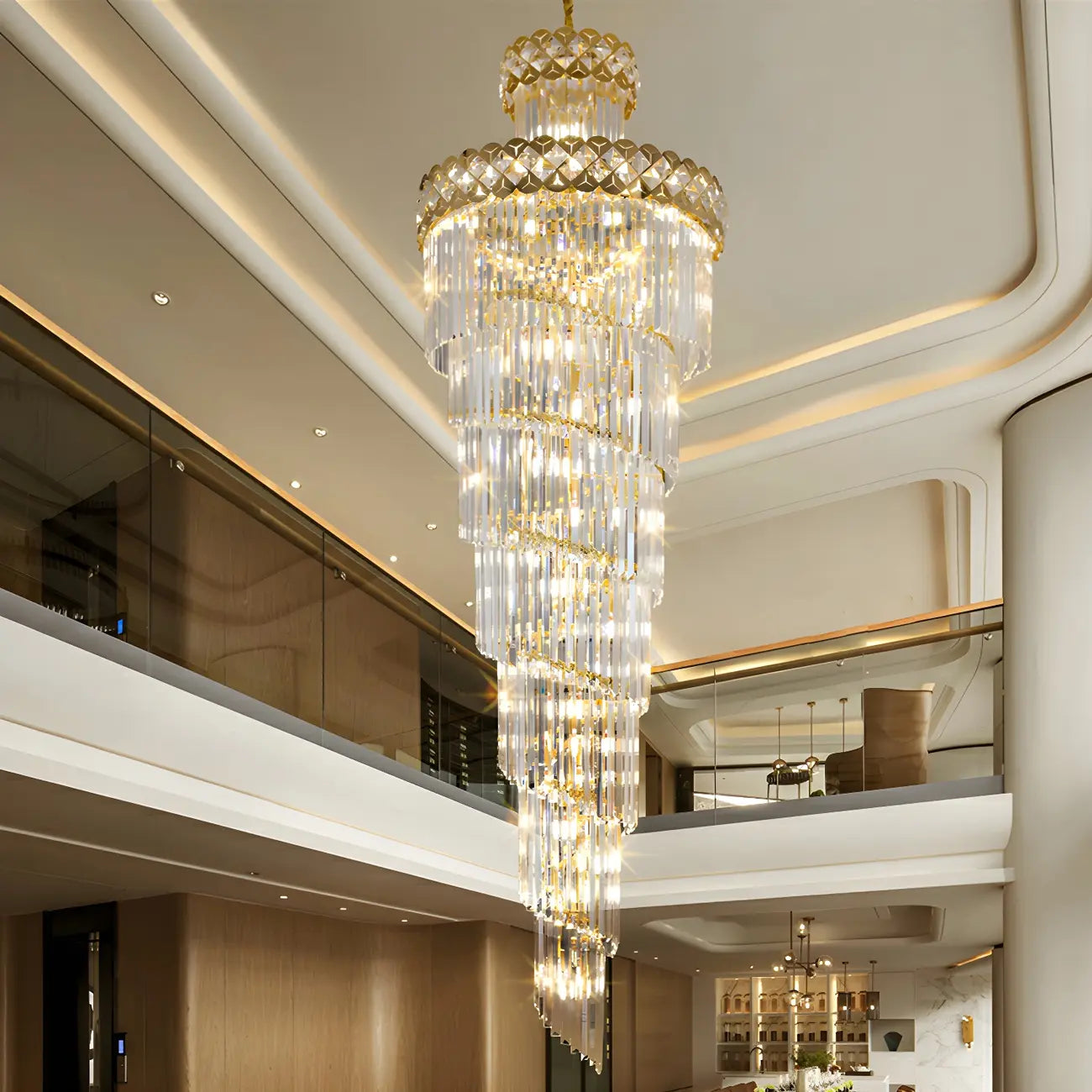 Luxueux lustre à cristaux LED en spirale à plusieurs niveaux