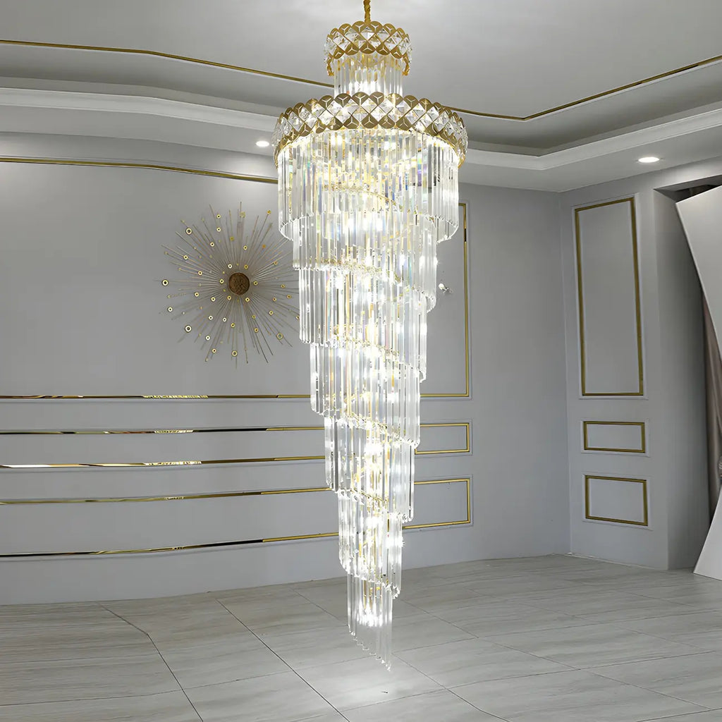 Luxueux lustre à cristaux LED en spirale à plusieurs niveaux