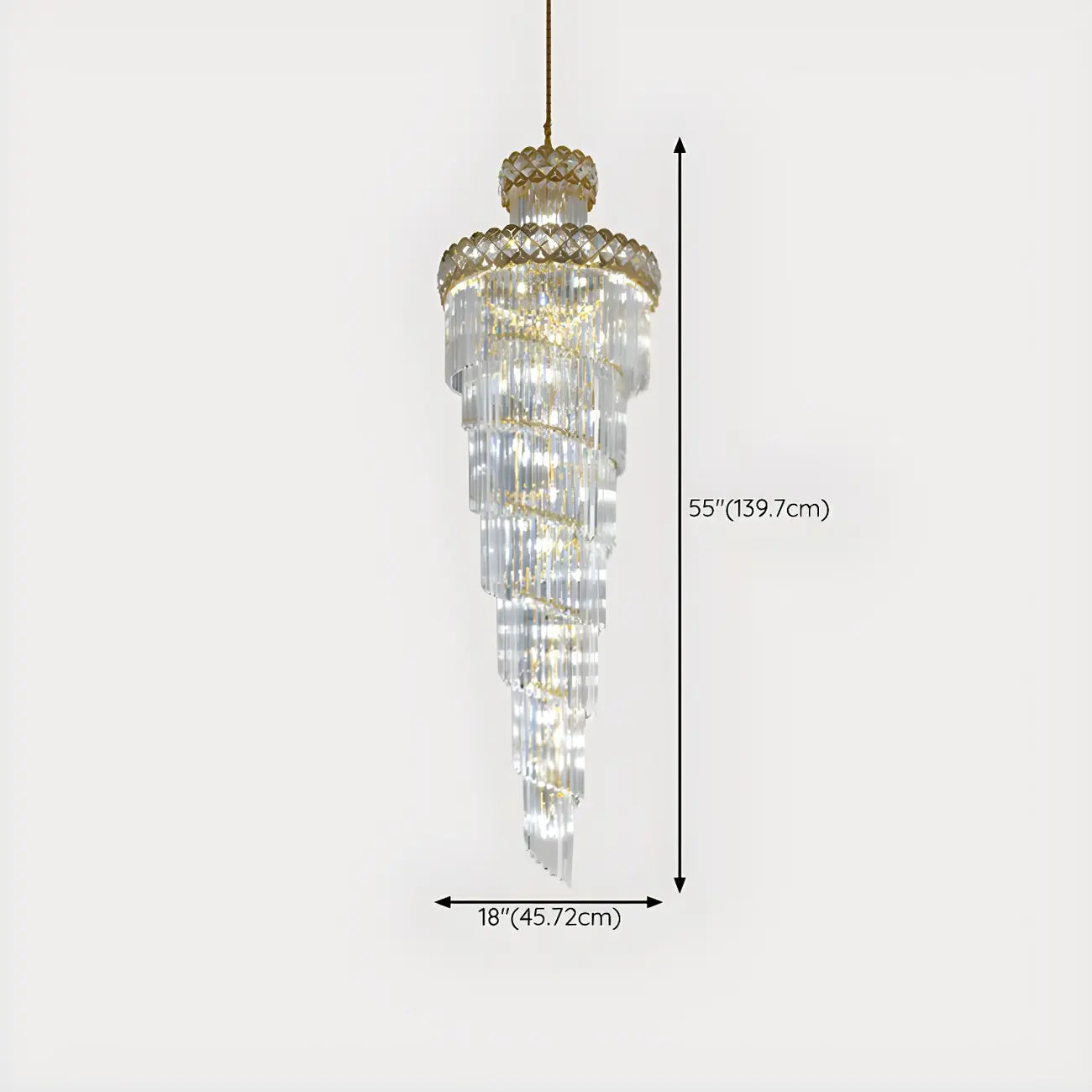 Luxueux lustre à cristaux LED en spirale à plusieurs niveaux