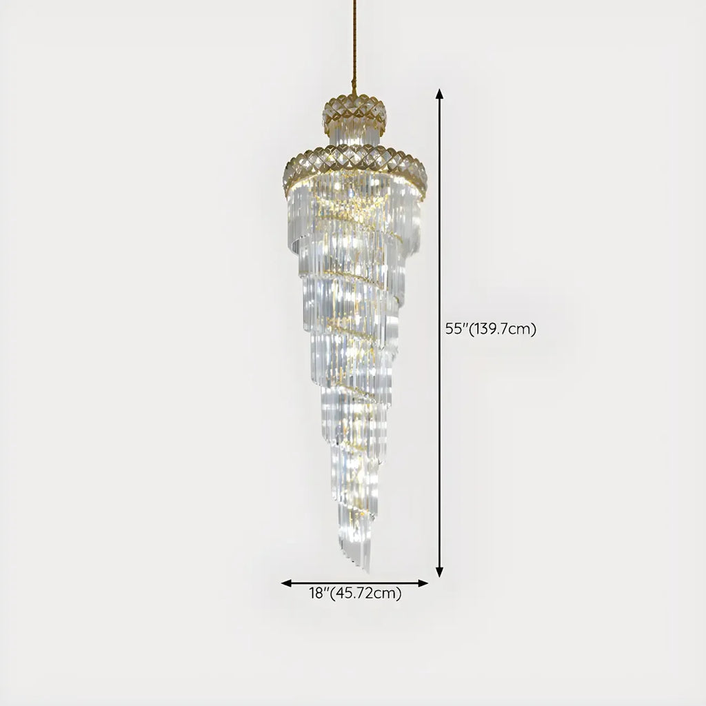 Luxueux lustre à cristaux LED en spirale à plusieurs niveaux