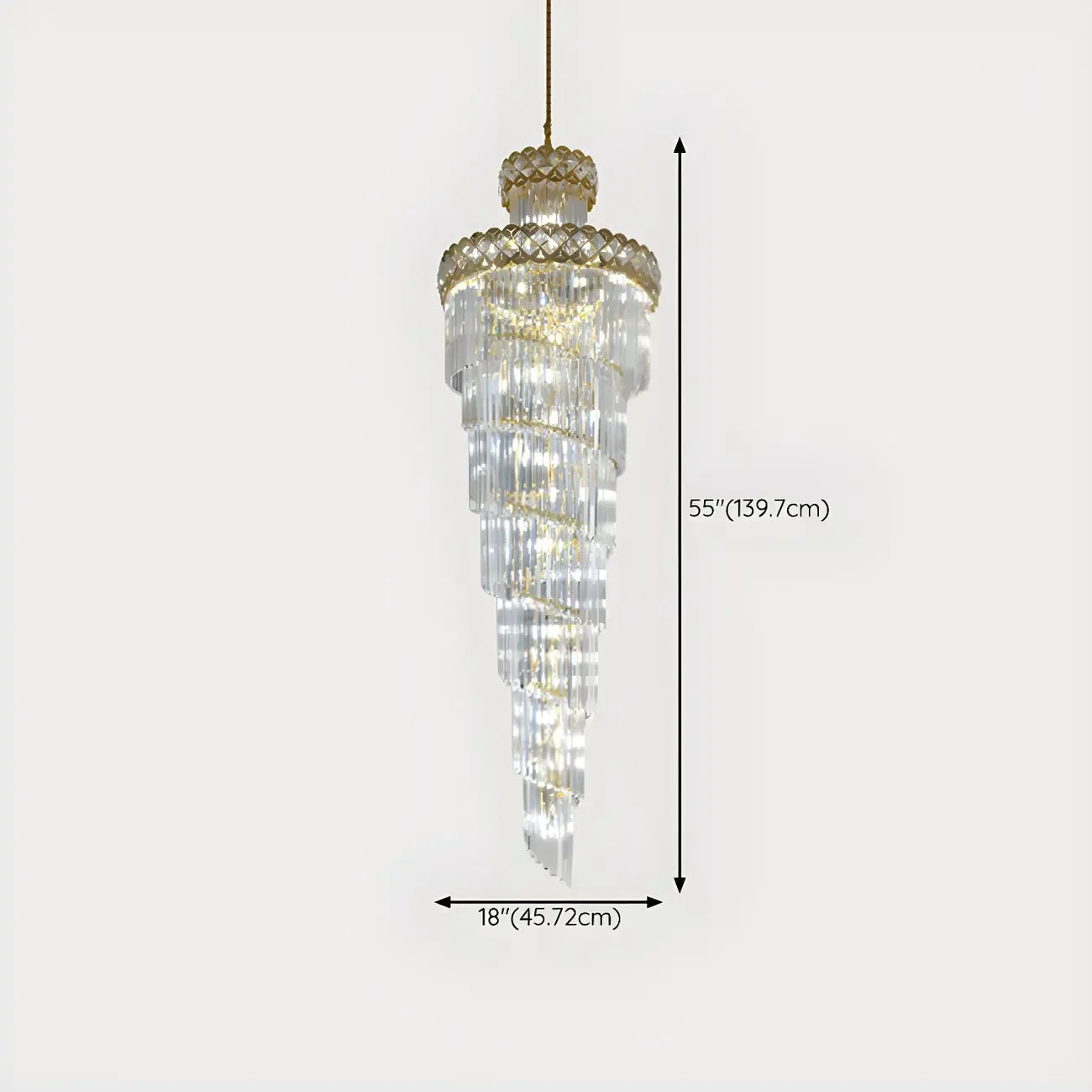 Luxueux lustre à cristaux LED en spirale à plusieurs niveaux