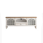 Mobile TV 59" in legno bianco ad arco, stile Country francese, con spazio contenitore