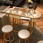 Tables de bar compactes en verre transparent et métal doré avec étagère, forme libre