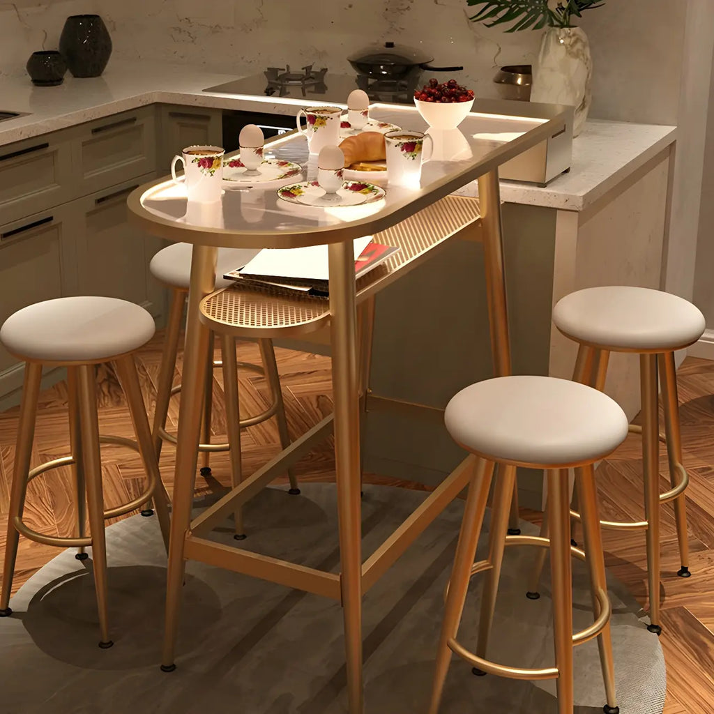 Tables de bar compactes en verre transparent et métal doré avec étagère, forme libre