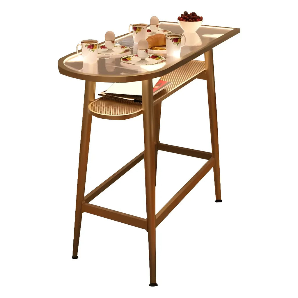 Tables de bar compactes en verre transparent et métal doré avec étagère, forme libre