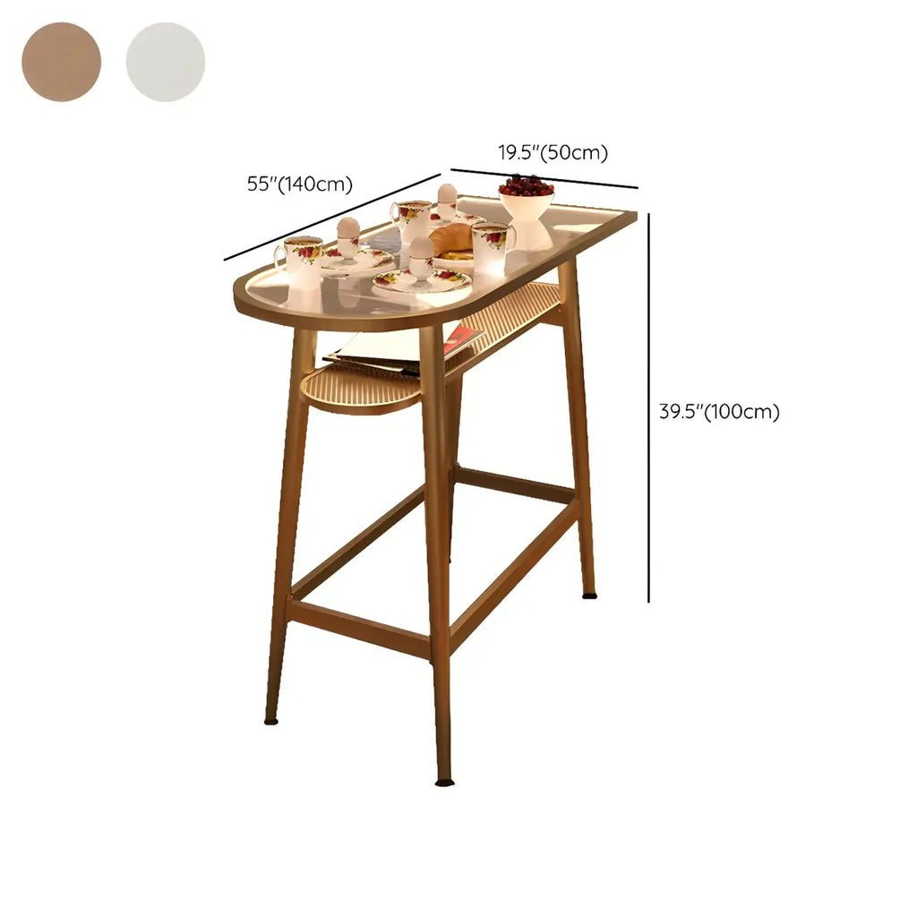 Tables de bar compactes en verre transparent et métal doré avec étagère, forme libre