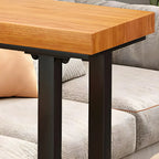 Tables de bar modernes en forme de L, en bois naturel et métal, avec tréteaux