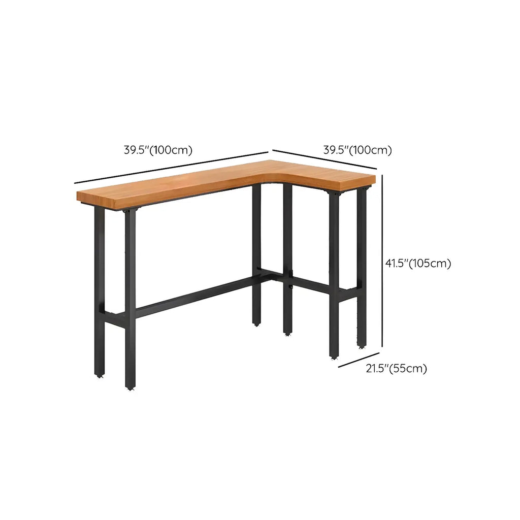 Tables de bar modernes en forme de L, en bois naturel et métal, avec tréteaux