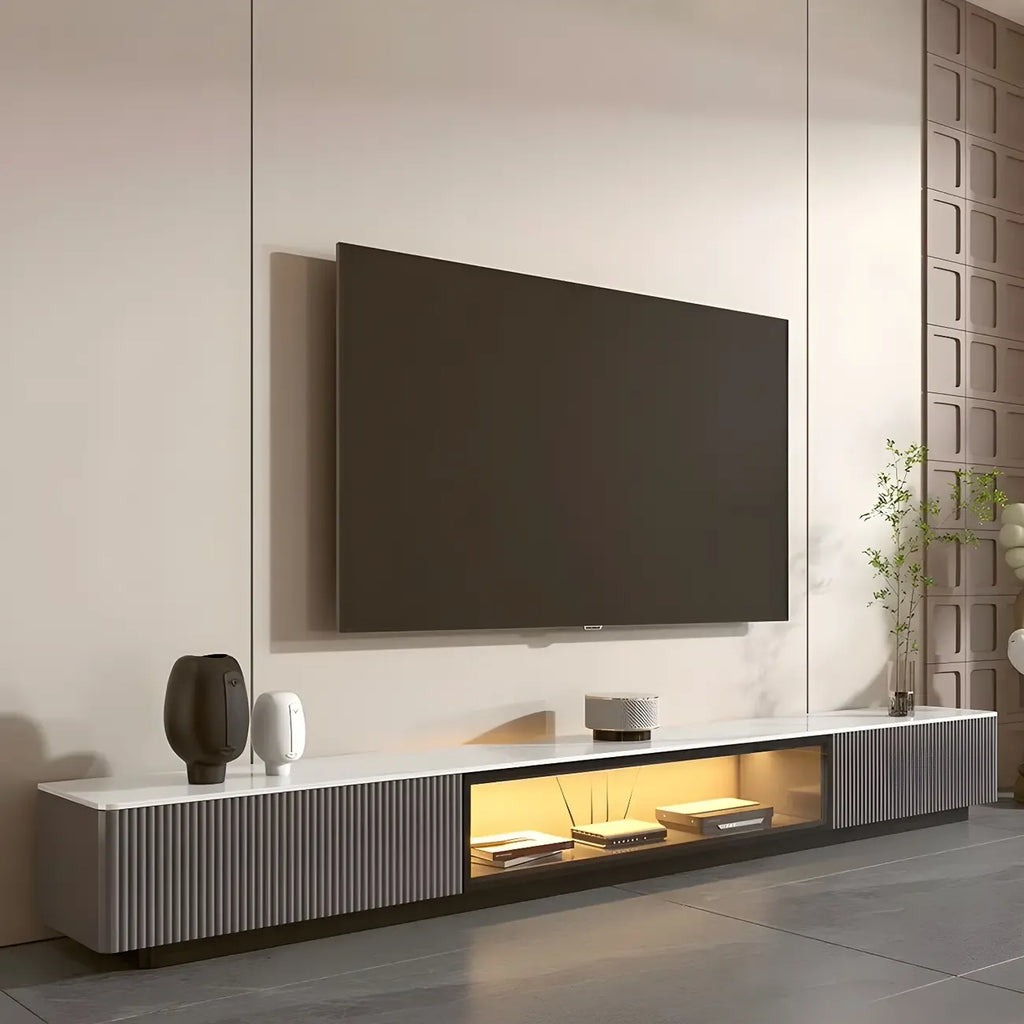 Mobile TV 63 Champagne Moderno in Pietra con Gestione Cavi
