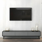 Meuble TV élégant en bois gris à 4 tiroirs, long et avec pieds