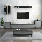 Meuble TV élégant en bois gris à 4 tiroirs, long et avec pieds