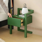 Table de chevet étroite en bois vert à 1 tiroir