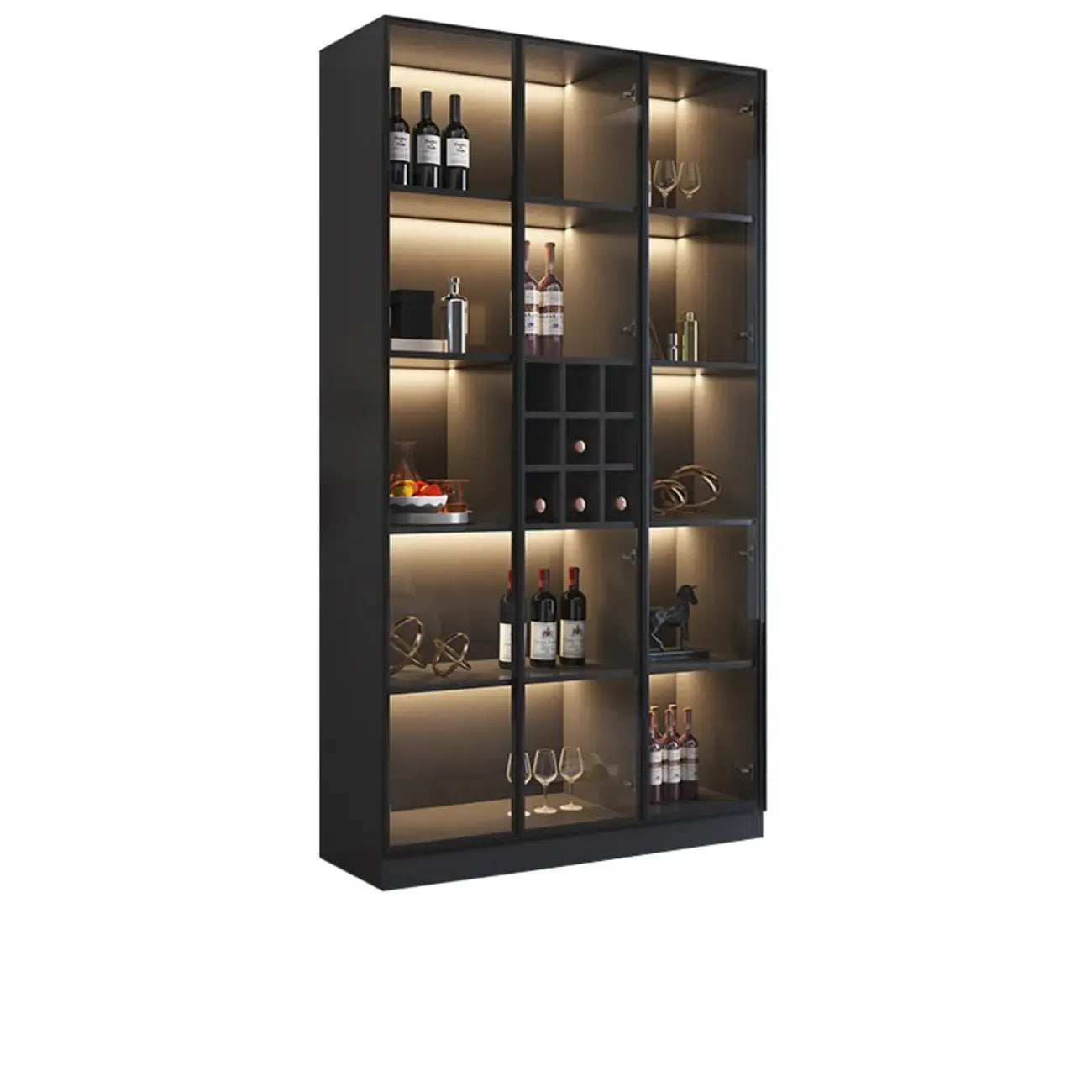 Armoire à vin minimaliste en bois noir avec porte vitrée