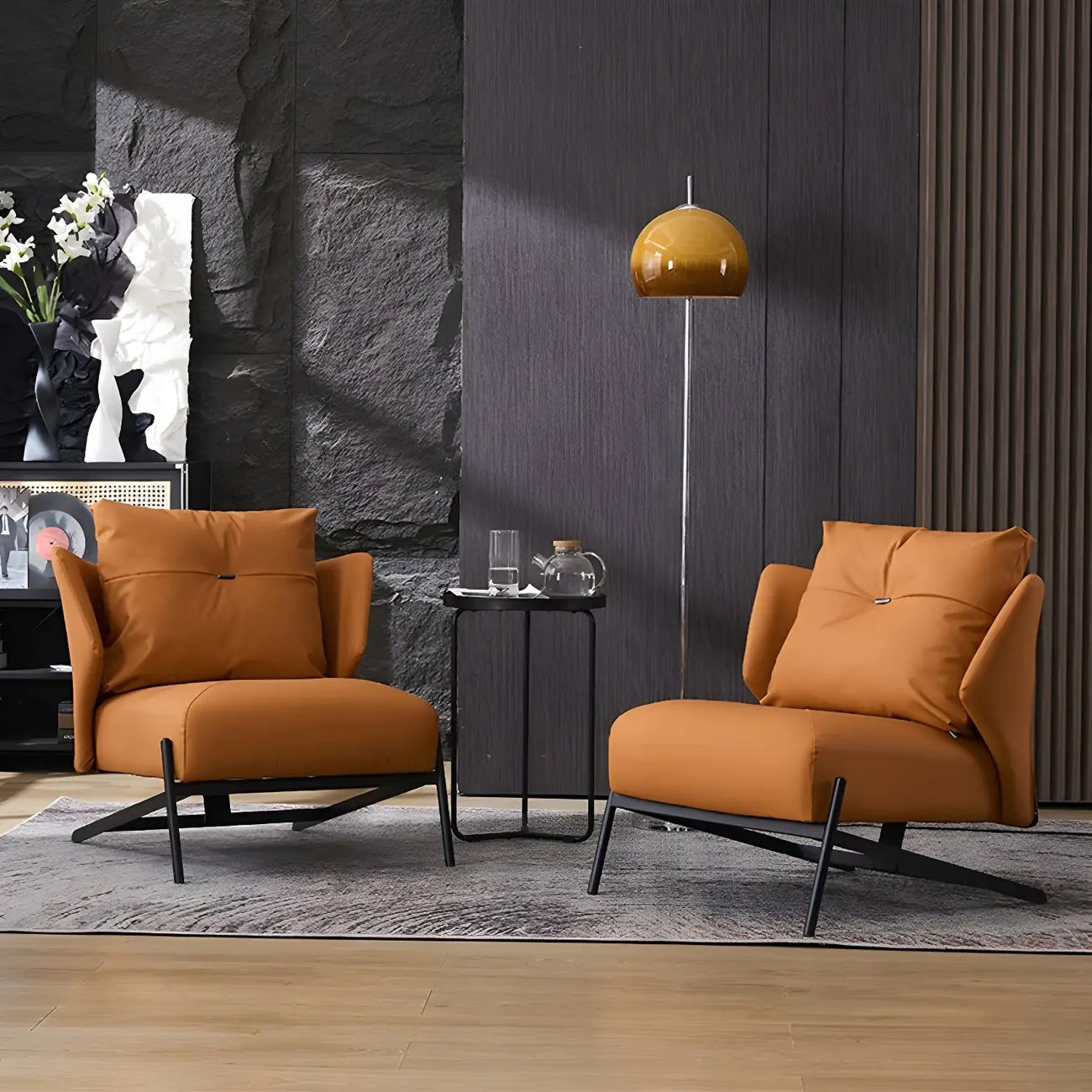 Fauteuil d'appoint moderne en cuir résistant aux chats, à dossier haut