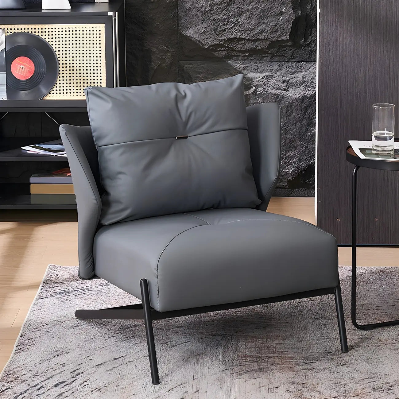 Fauteuil d'appoint moderne en cuir résistant aux chats, à dossier haut