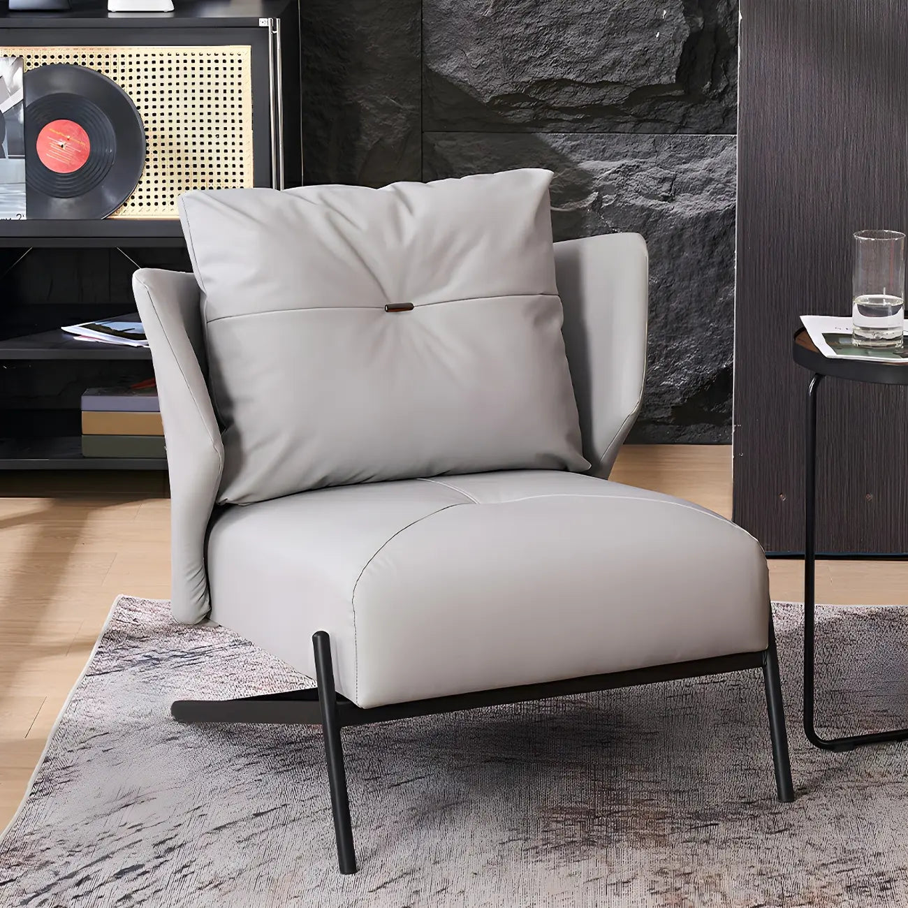 Fauteuil d'appoint moderne en cuir résistant aux chats, à dossier haut