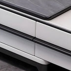 Mobile TV grigio moderno con ripiano aperto e ripiano in marmo, con contenitore