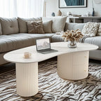 Table basse ovale blanche minimaliste standard avec 2 tiroirs