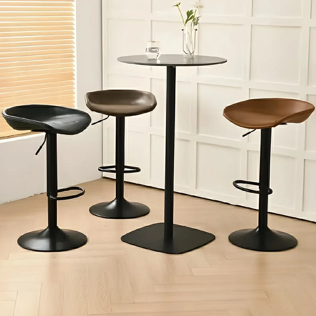 Tabouret de bar pivotant et réglable en cuir noir moderne