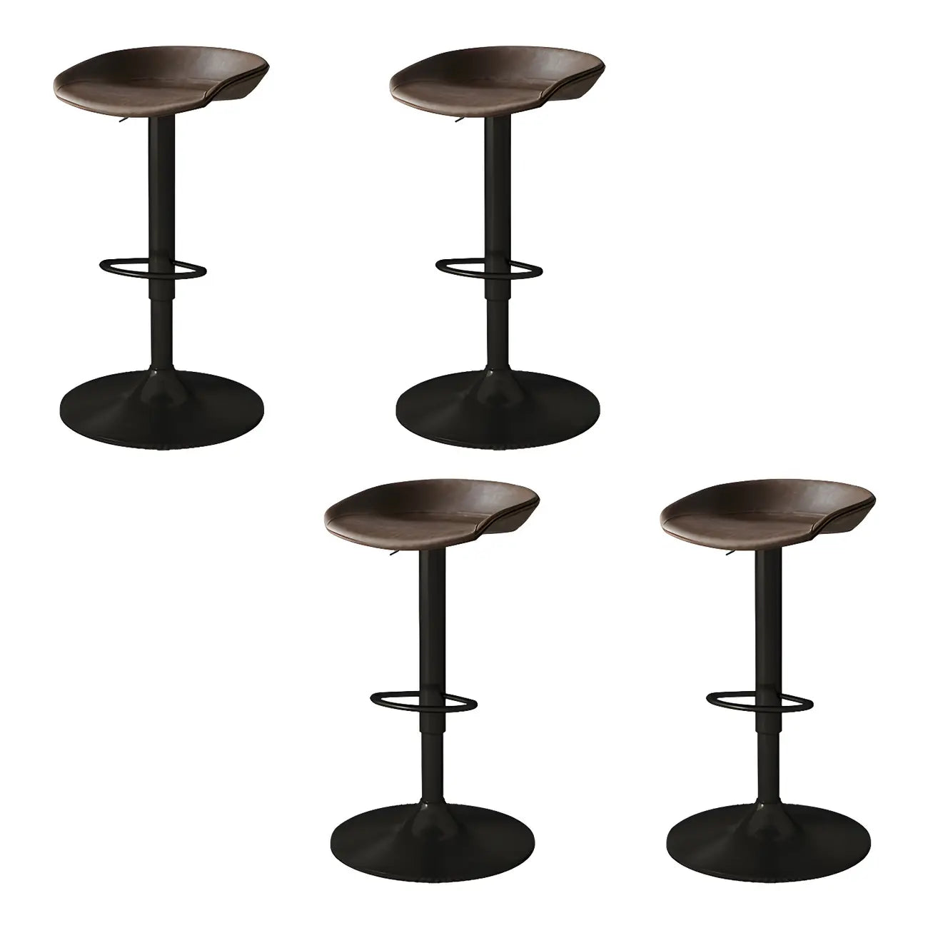 Tabouret de bar pivotant et réglable en cuir noir moderne