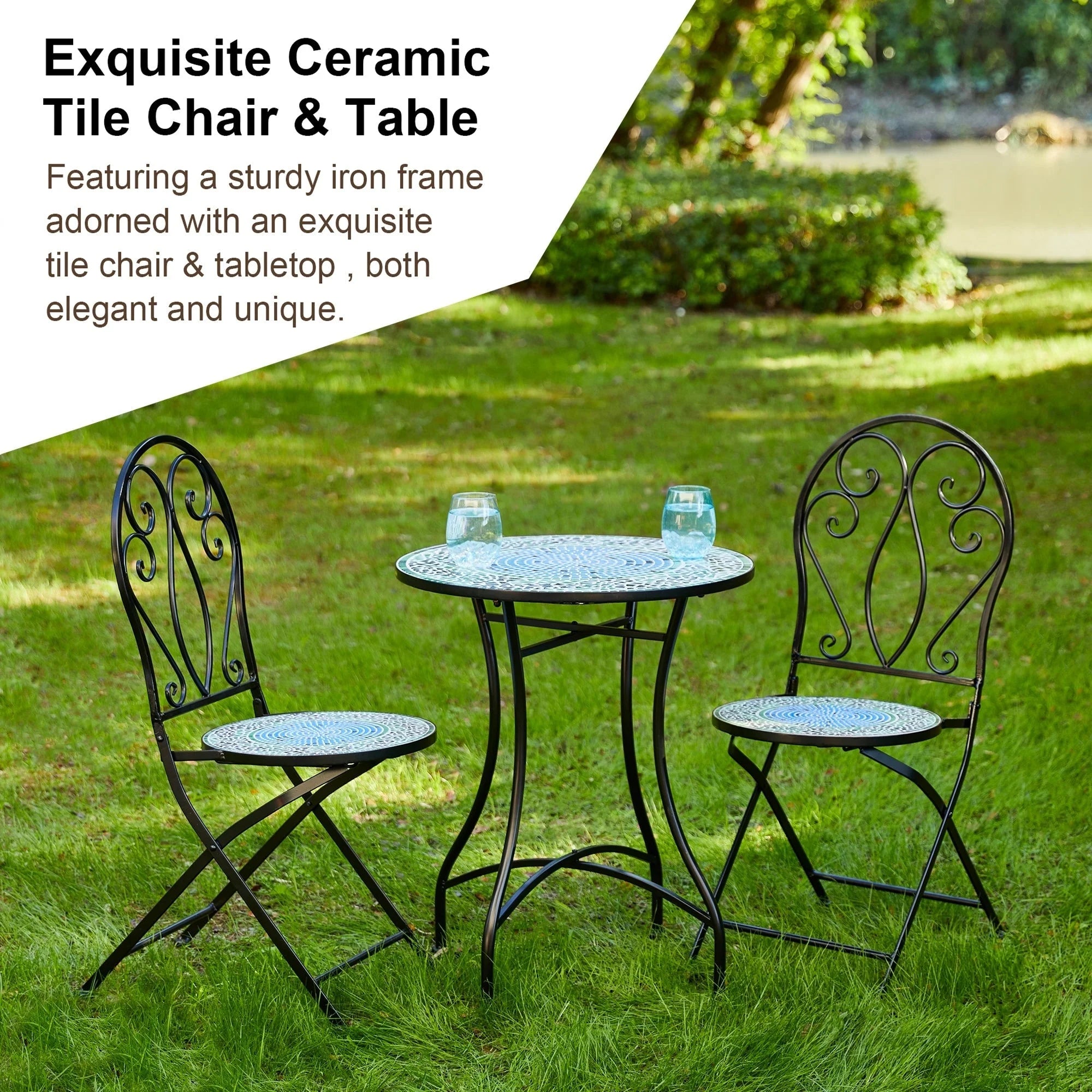 Ensemble bistrot pliant en métal Glitzhome pour extérieur, 3 pièces, table et chaises de patio