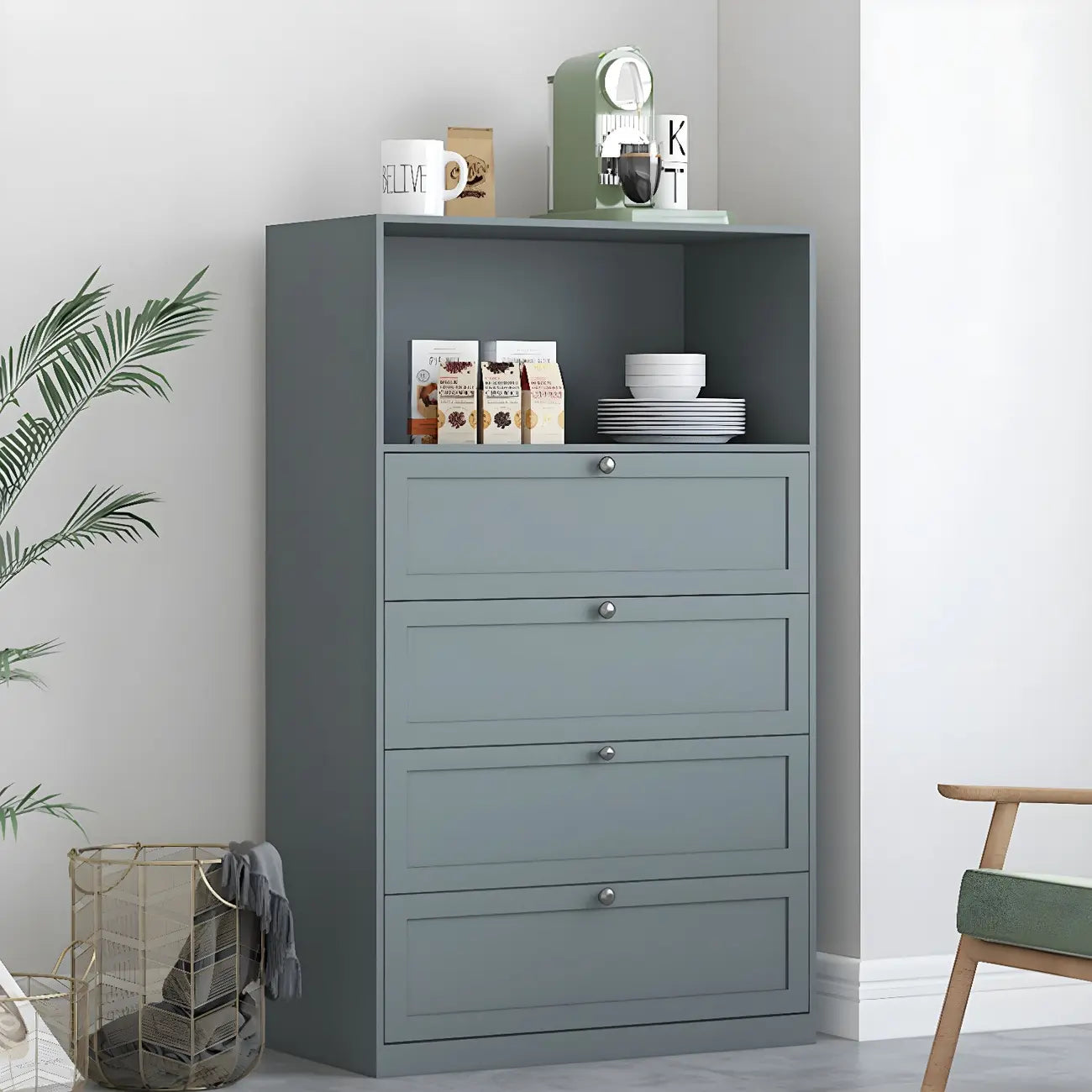 Commodes et chiffonniers élégants en acier blanc avec tiroirs pour la maison