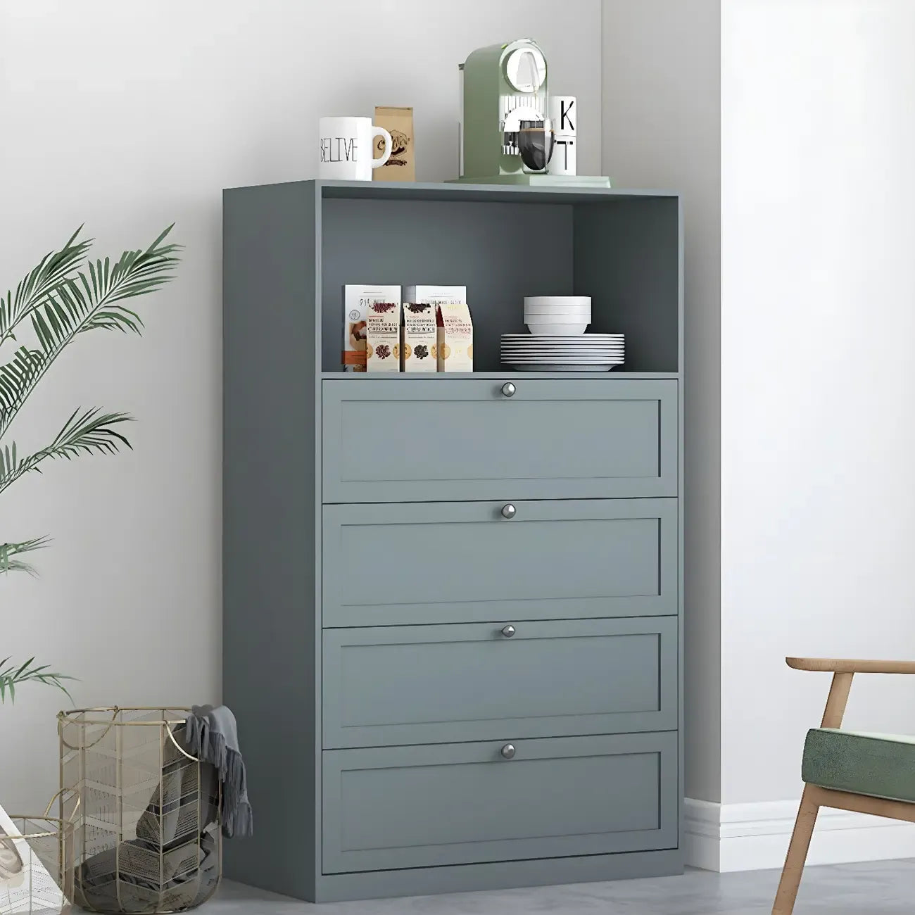 Commodes et chiffonniers élégants en acier blanc avec tiroirs pour la maison