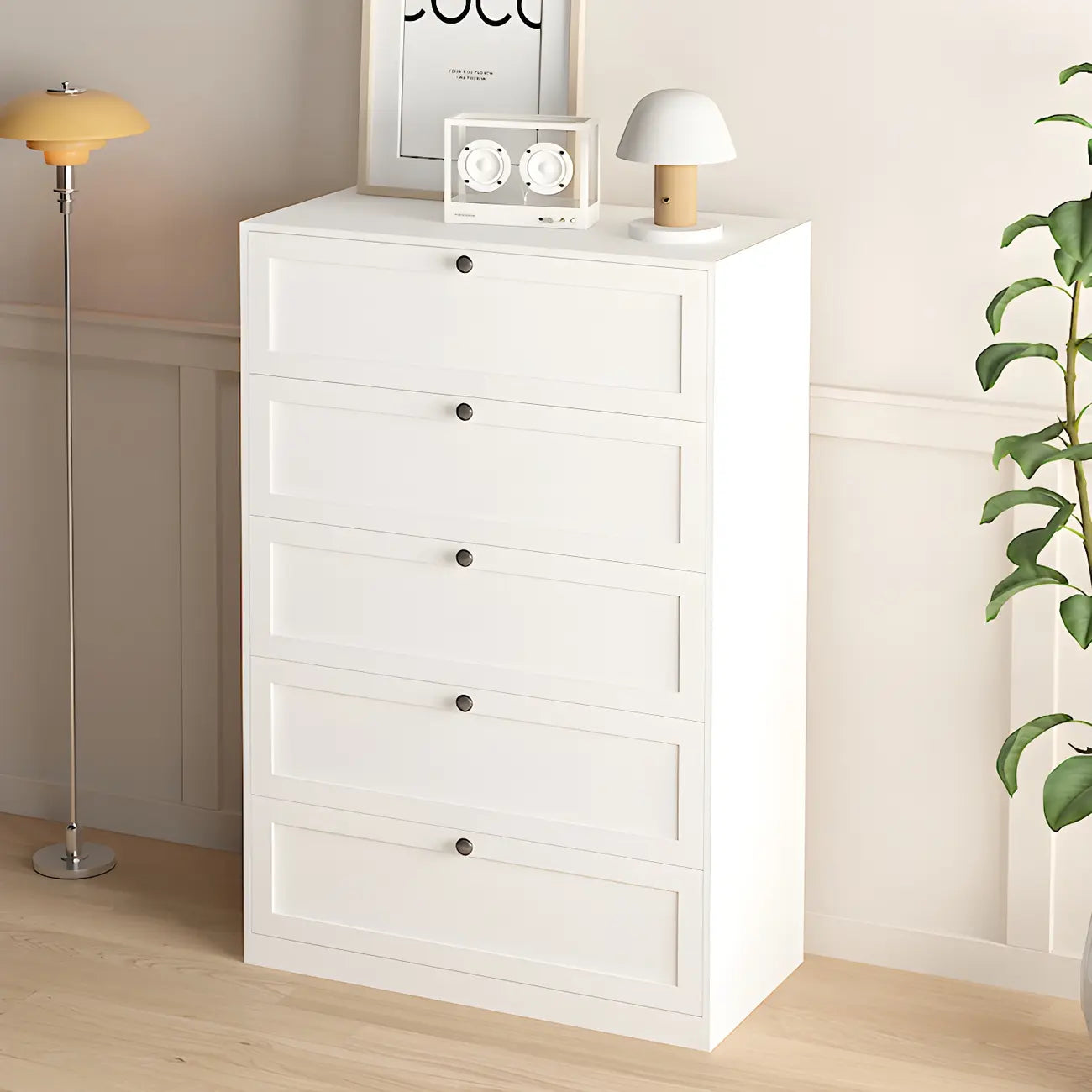 Commodes et chiffonniers élégants en acier blanc avec tiroirs pour la maison