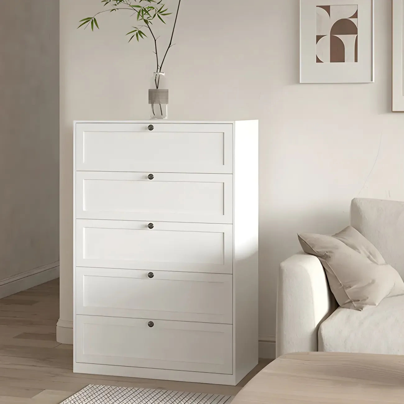 Commodes et chiffonniers élégants en acier blanc avec tiroirs pour la maison