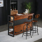 Tables de bar industrielles en bois brun et métal avec étagères de rangement