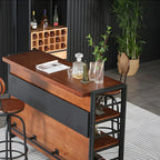 Tables de bar industrielles en bois brun et métal avec étagères de rangement