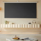 Meuble TV contemporain en bois blanc à motif vague flottante avec tiroirs