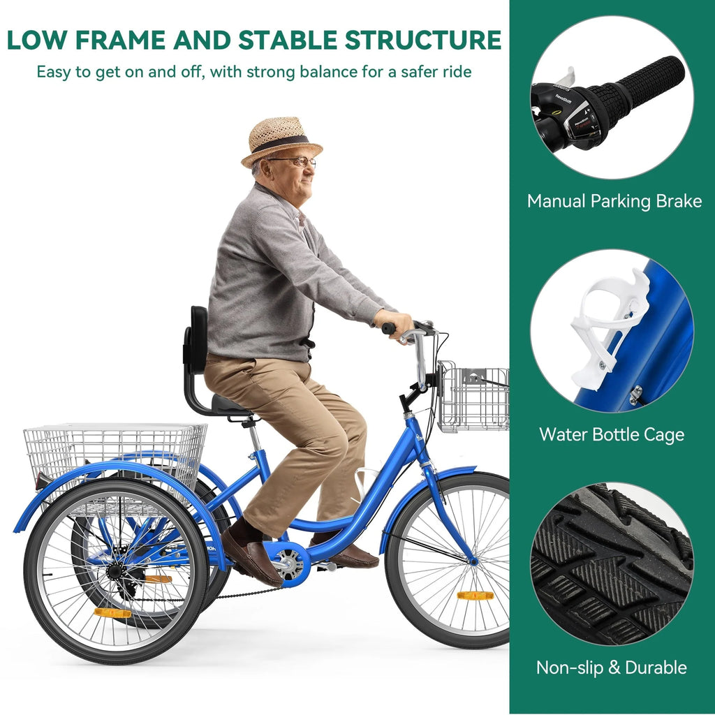 26 Tricycles pour adultes à 3 roues, 7 vitesses