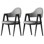 Chaise de salle à manger moderne en cuir avec dossier incurvé et accoudoirs ouverts
