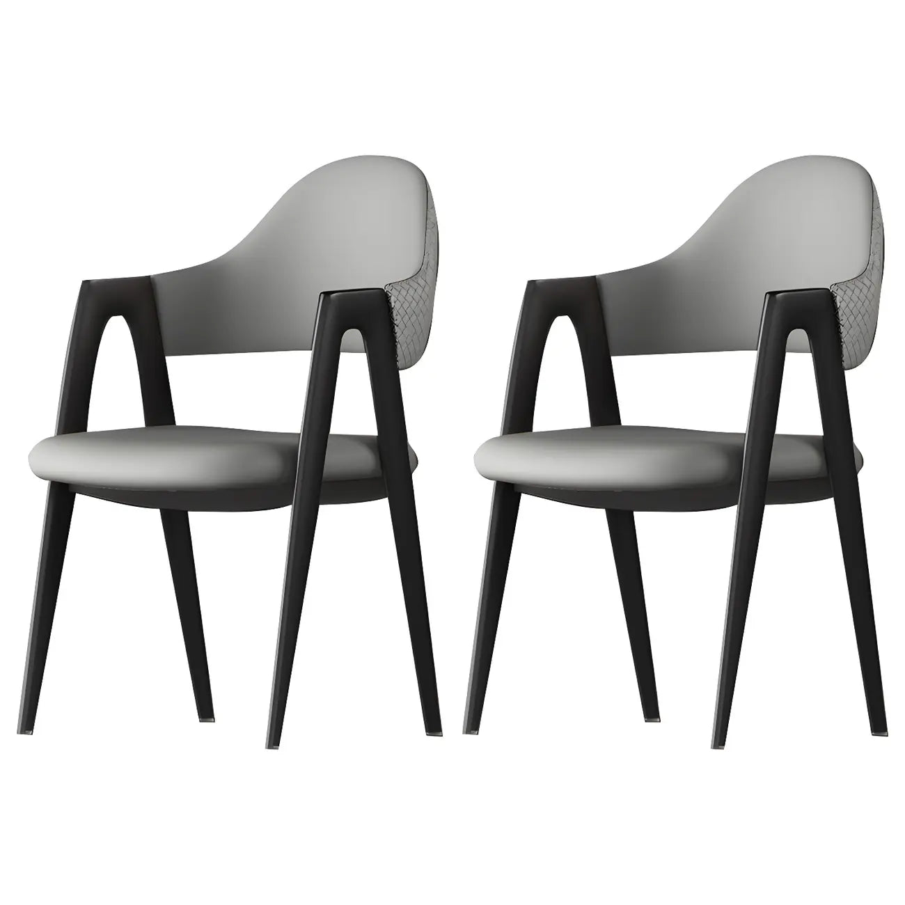 Chaise de salle à manger moderne en cuir avec dossier incurvé et accoudoirs ouverts