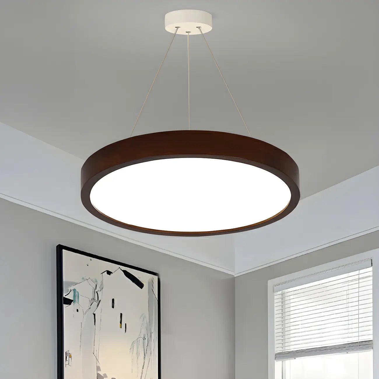 Lustre cylindrique en bois marron à LED moderne à intensité variable