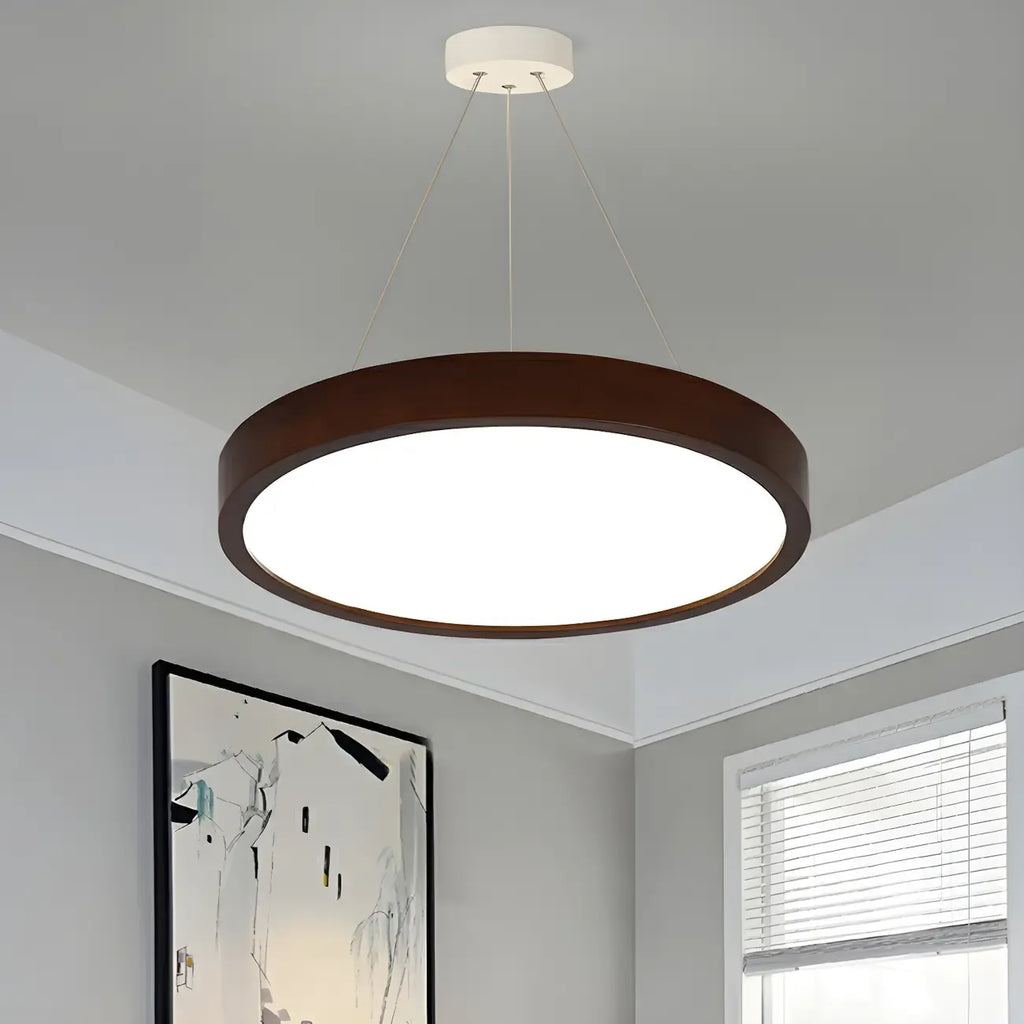 Lustre cylindrique en bois marron à LED moderne à intensité variable