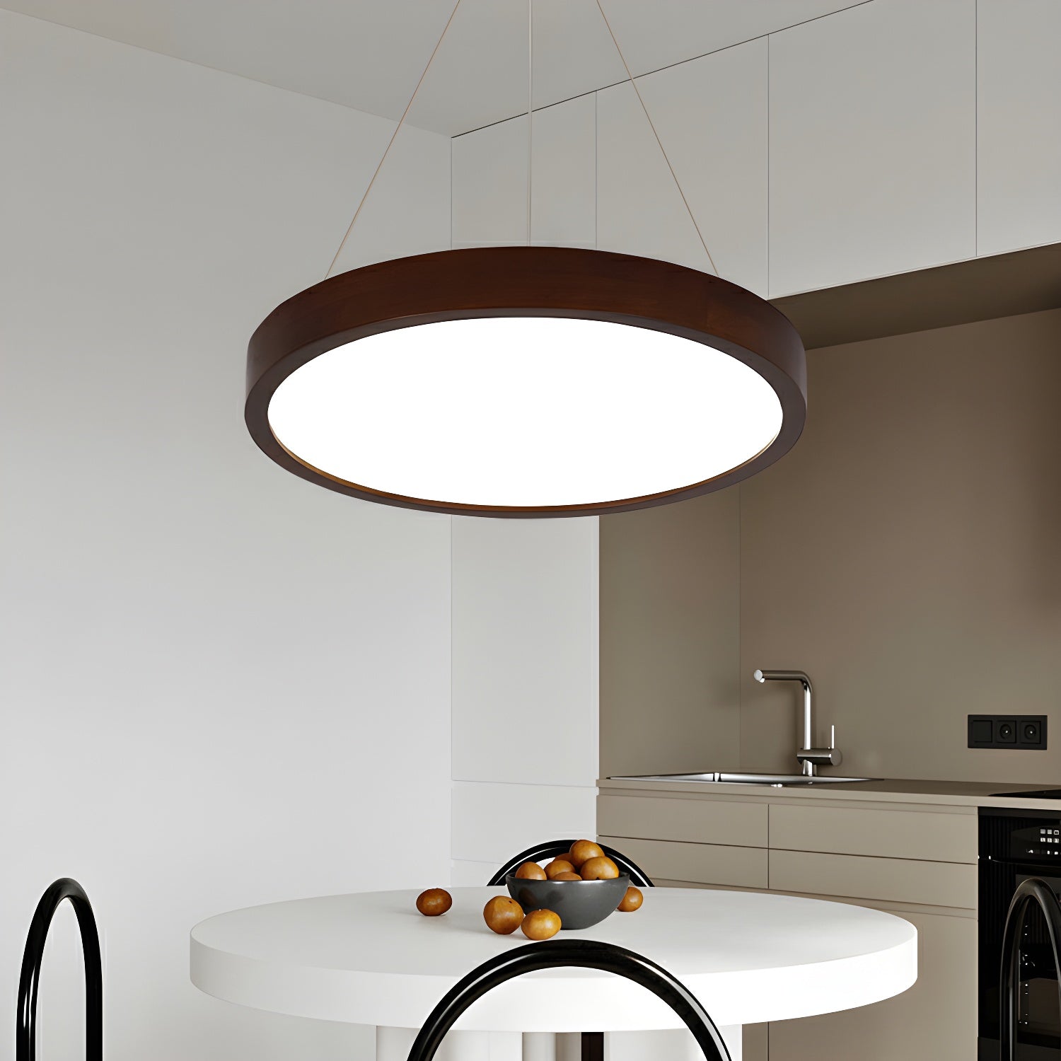 Lustre cylindrique en bois marron à LED moderne à intensité variable