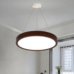 Lustre cylindrique en bois marron à LED moderne à intensité variable
