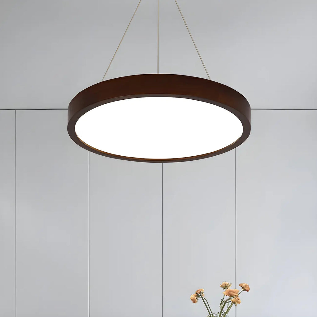 Lustre cylindrique en bois marron à LED moderne à intensité variable