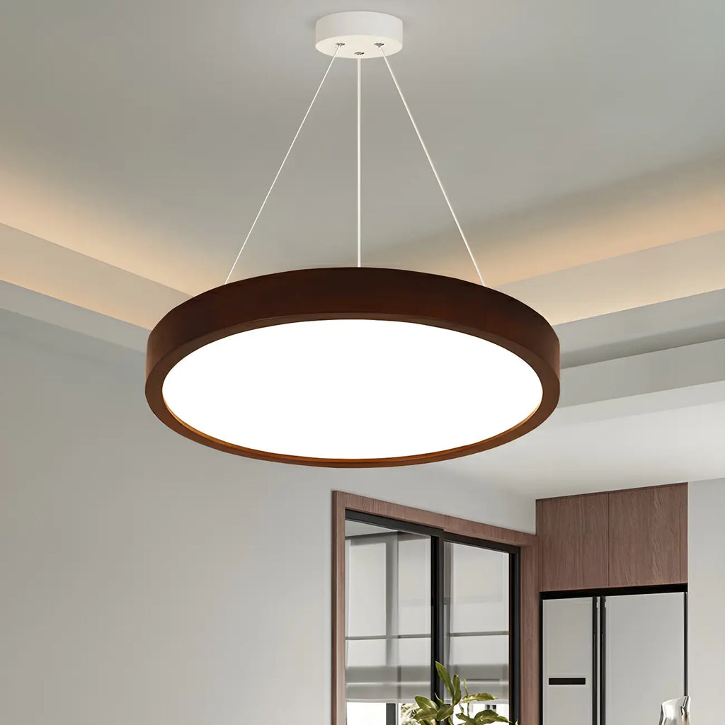 Lustre cylindrique en bois marron à LED moderne à intensité variable